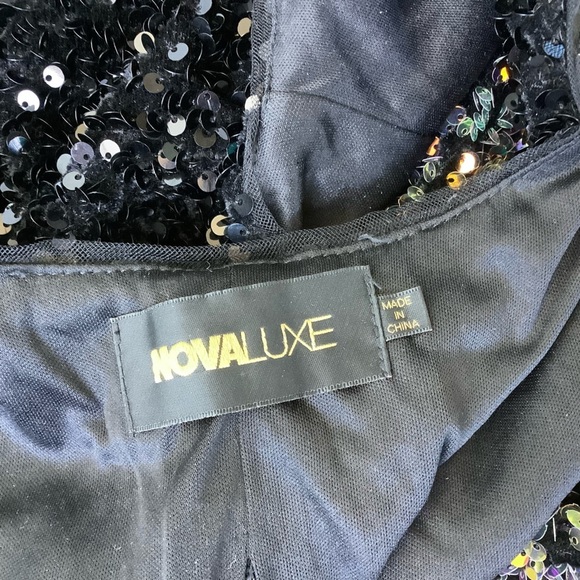 Nova Luxe Black and Rainbow Gold Sequin Gown - Picture 8 of 9